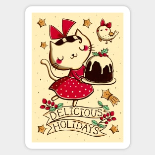 Cat with Christmas Pudding Sticker